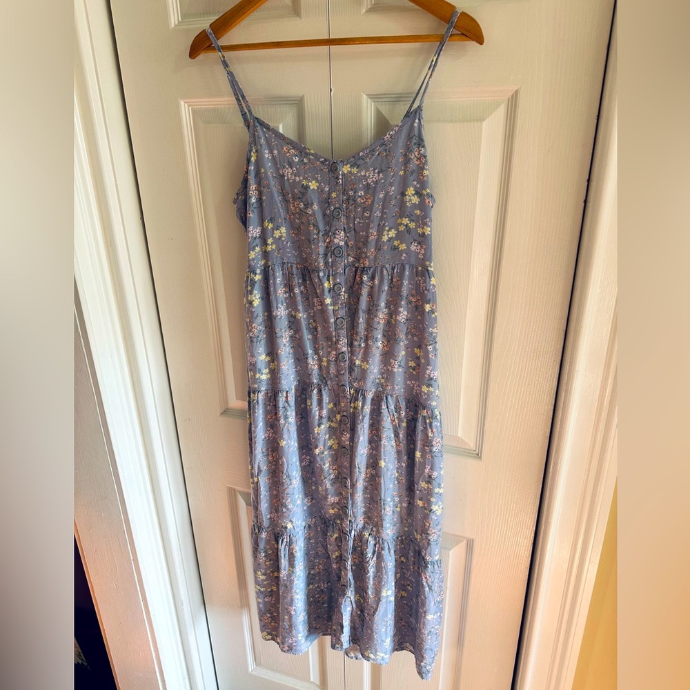 Pink Rose Blue Floral Button-Down Dress